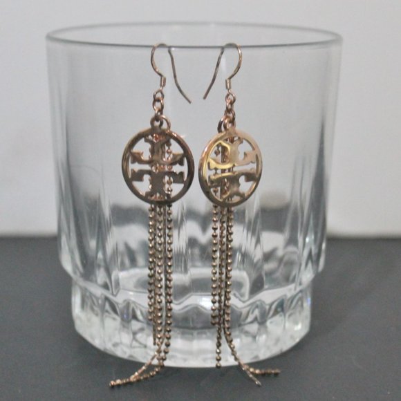 Authentic Tory Burch Gold Over 925 Logo Dangle Statement Earrings - Picture 3 of 7